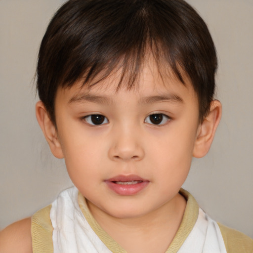 Neutral asian child female with short  brown hair and brown eyes