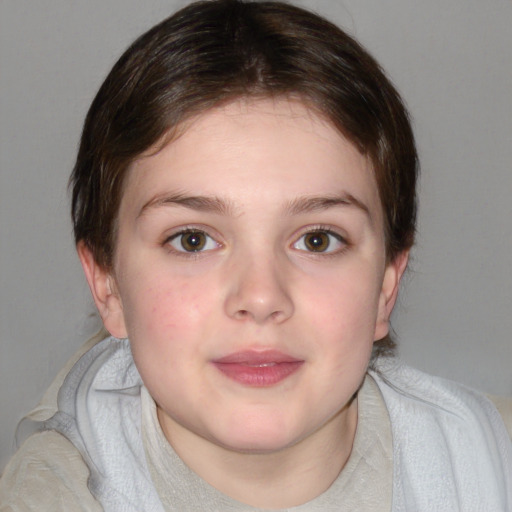 Neutral white child female with medium  brown hair and brown eyes