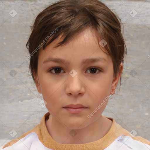 Neutral white child female with short  brown hair and brown eyes