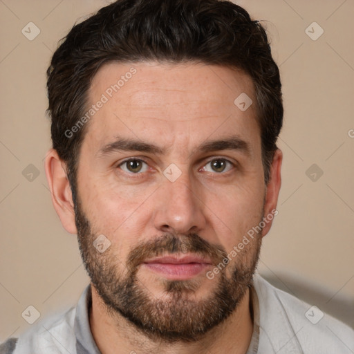 Neutral white adult male with short  brown hair and brown eyes