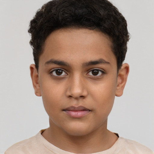 Neutral latino child male with short  brown hair and brown eyes