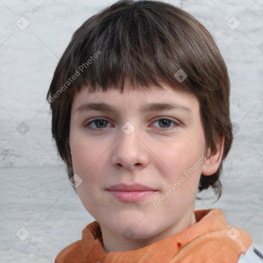 Neutral white young-adult female with short  brown hair and brown eyes