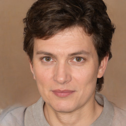 Neutral white adult male with short  brown hair and brown eyes