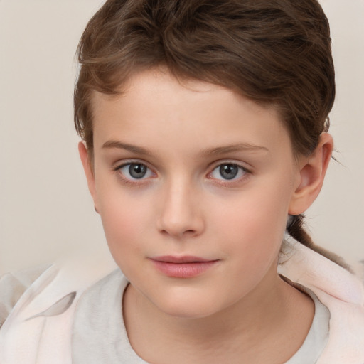 Neutral white child female with short  brown hair and brown eyes