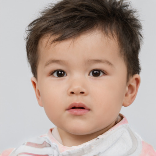 Neutral white child male with short  brown hair and brown eyes