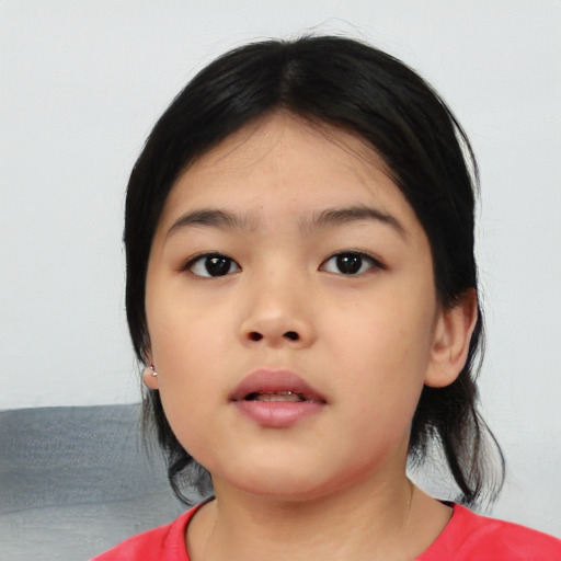 Neutral asian child female with medium  black hair and brown eyes
