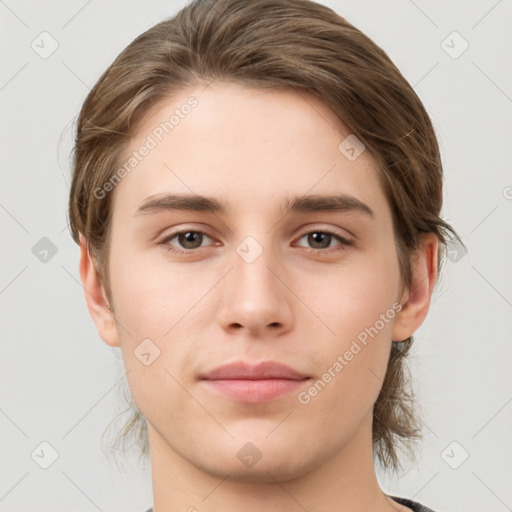 Neutral white young-adult male with medium  brown hair and brown eyes