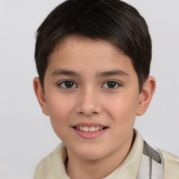 Joyful white child male with short  brown hair and brown eyes