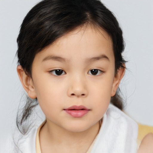 Neutral asian child female with medium  brown hair and brown eyes