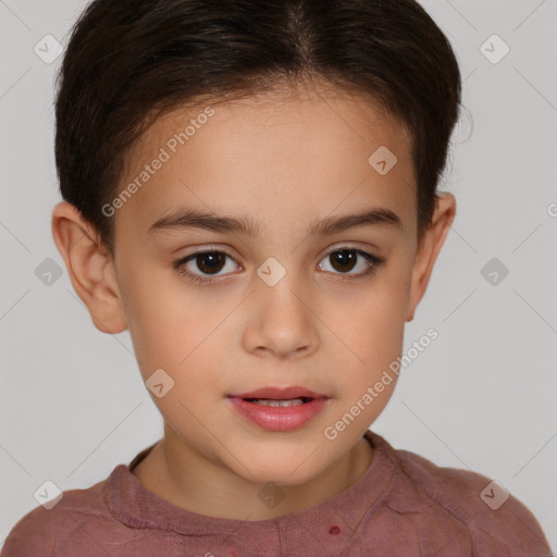 Neutral white child female with short  brown hair and brown eyes