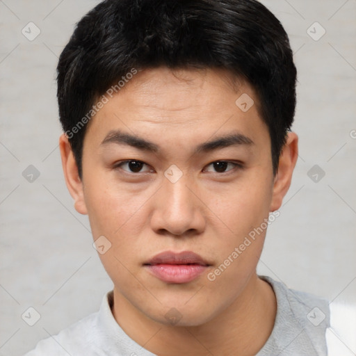 Neutral asian young-adult male with short  black hair and brown eyes