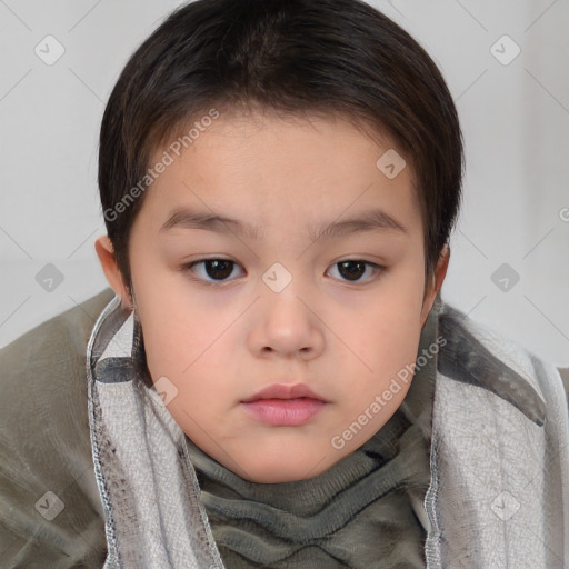 Neutral white child female with short  brown hair and brown eyes