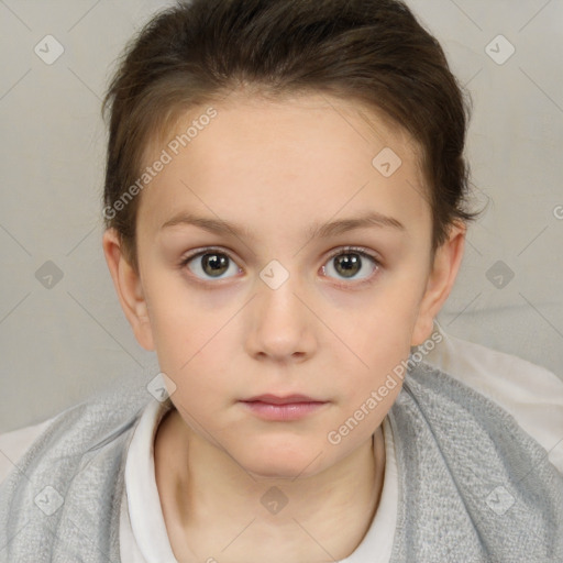 Neutral white child female with short  brown hair and brown eyes