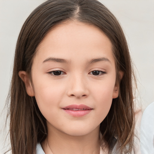 Neutral white child female with long  brown hair and brown eyes