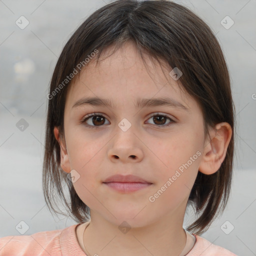 Neutral white child female with medium  brown hair and brown eyes