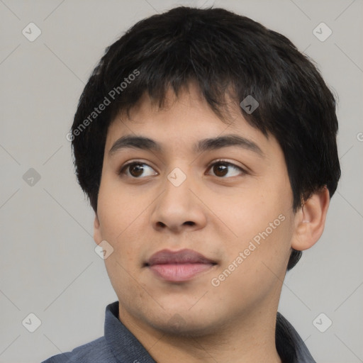 Neutral asian young-adult male with short  black hair and brown eyes