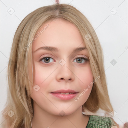 Neutral white young-adult female with medium  brown hair and blue eyes