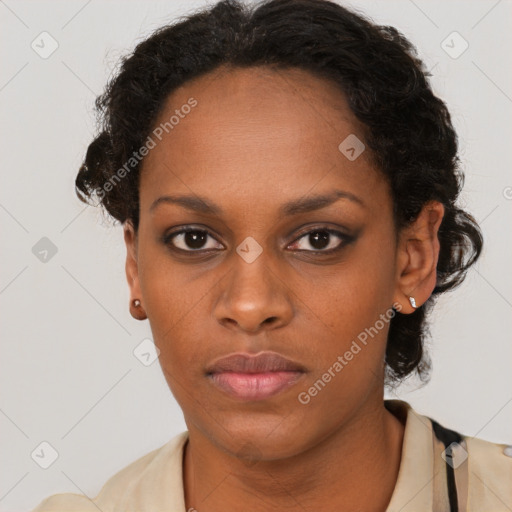 Neutral black young-adult female with short  brown hair and brown eyes