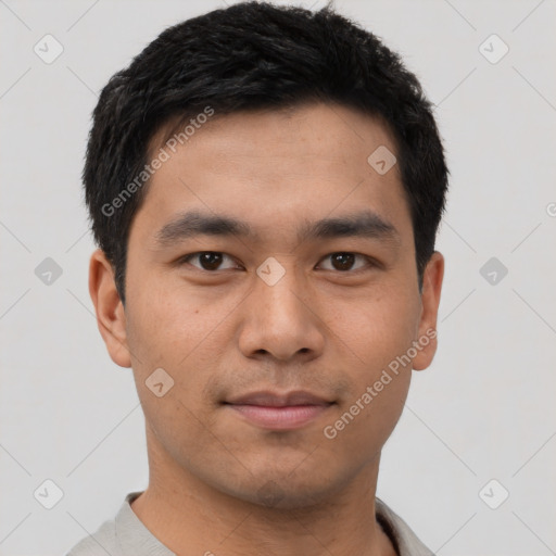 Neutral asian young-adult male with short  black hair and brown eyes