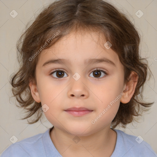 Neutral white child female with medium  brown hair and brown eyes