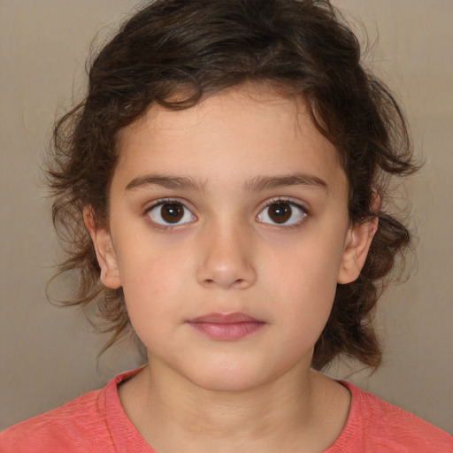 Neutral white child female with medium  brown hair and brown eyes