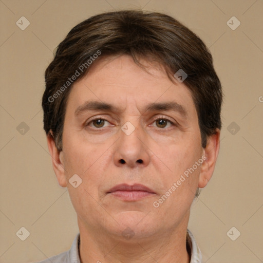 Neutral white adult male with short  brown hair and brown eyes