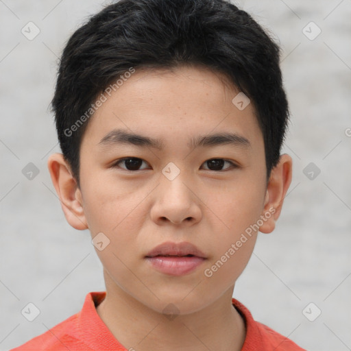 Neutral asian child male with short  brown hair and brown eyes