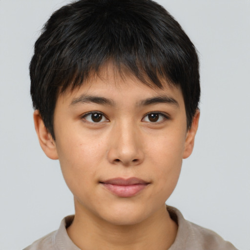 Neutral asian young-adult male with short  brown hair and brown eyes