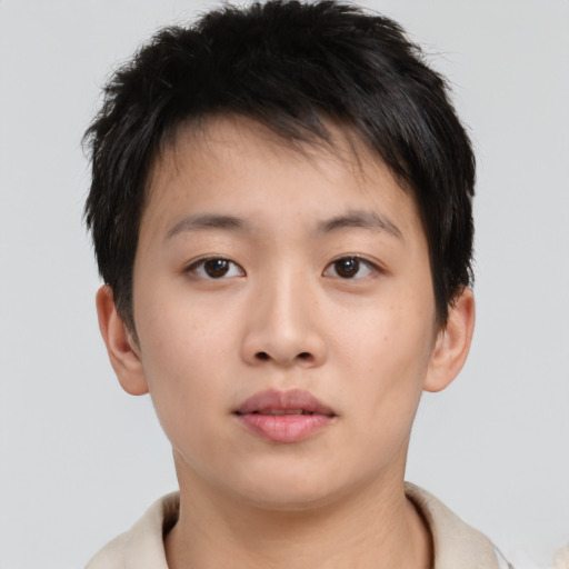 Neutral asian young-adult male with short  brown hair and brown eyes