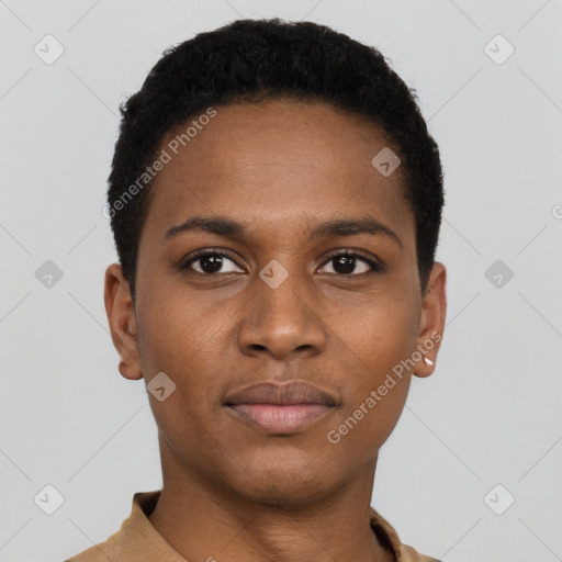 Neutral black young-adult male with short  brown hair and brown eyes