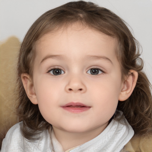 Neutral white child female with medium  brown hair and brown eyes