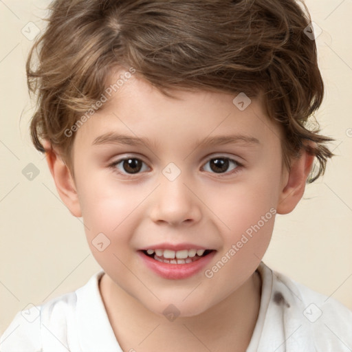 Joyful white child male with short  brown hair and brown eyes