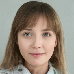 Neutral white young-adult female with medium  brown hair and blue eyes