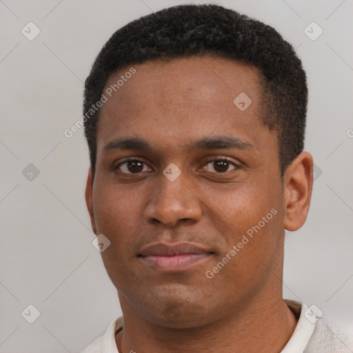 Neutral black young-adult male with short  brown hair and brown eyes