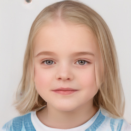 Neutral white child female with medium  brown hair and grey eyes