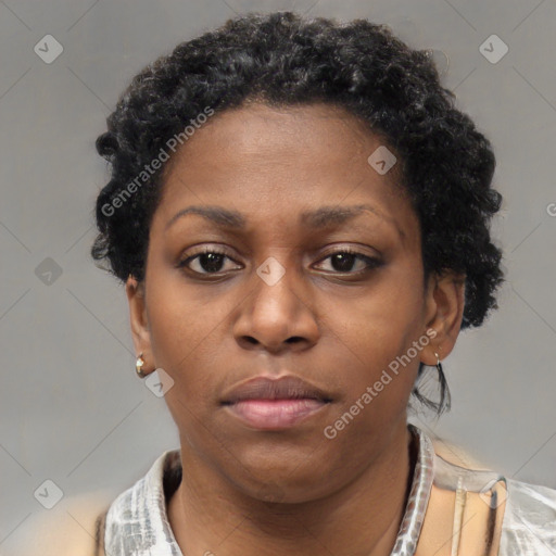 Neutral black young-adult female with short  brown hair and brown eyes