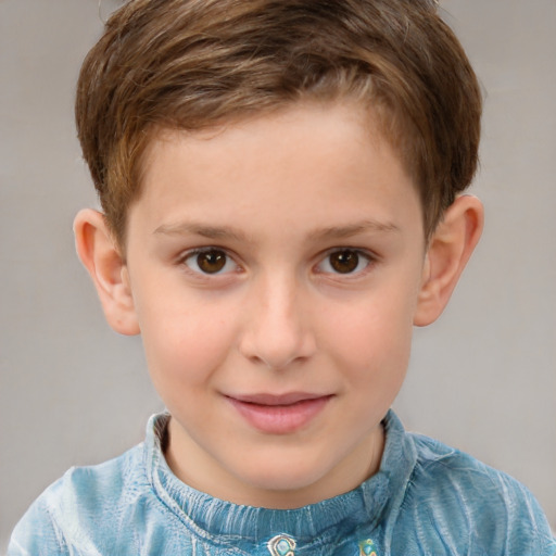 Joyful white child male with short  brown hair and brown eyes