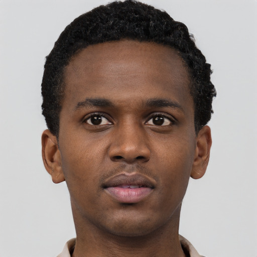 Neutral black young-adult male with short  brown hair and brown eyes