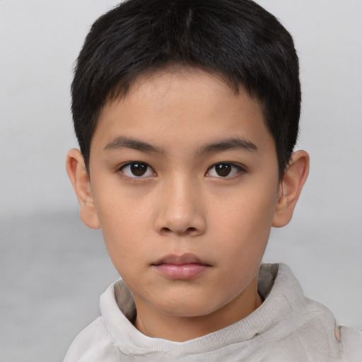 Neutral asian child male with short  brown hair and brown eyes
