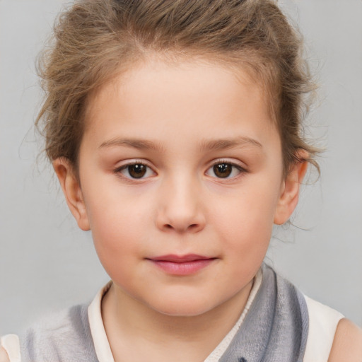 Neutral white child female with short  brown hair and brown eyes