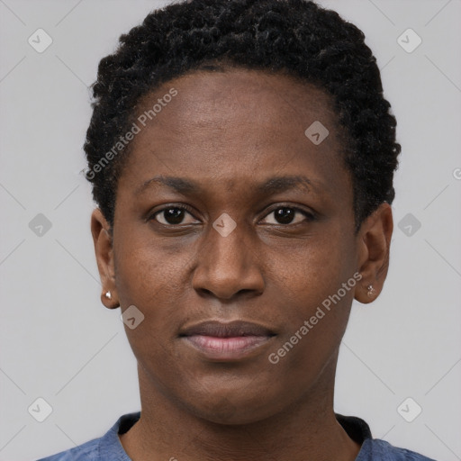 Neutral black young-adult female with short  brown hair and brown eyes