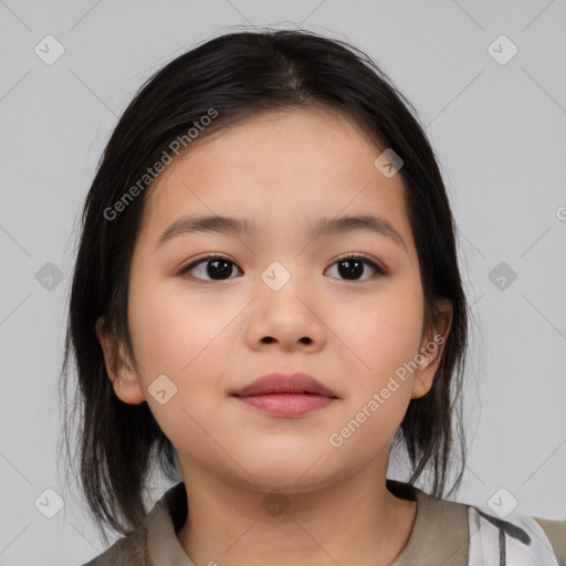 Neutral asian child female with medium  brown hair and brown eyes