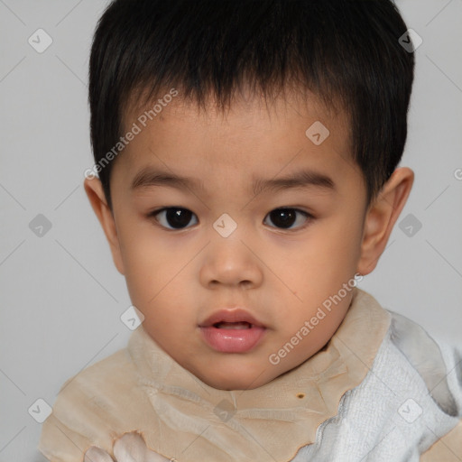 Neutral asian child male with short  brown hair and brown eyes