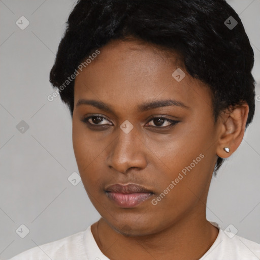 Neutral black young-adult female with short  brown hair and brown eyes