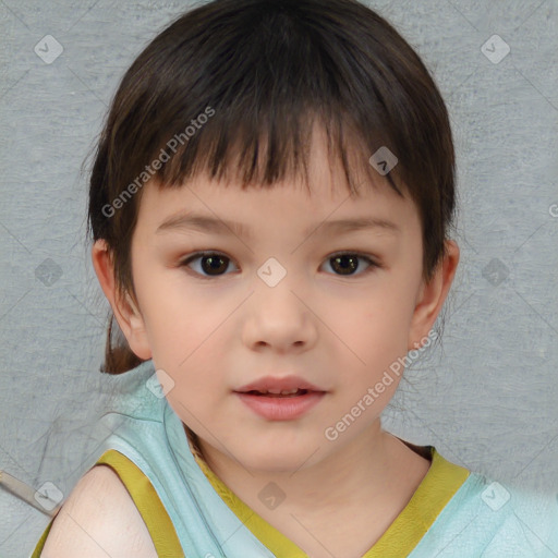 Neutral white child female with short  brown hair and brown eyes