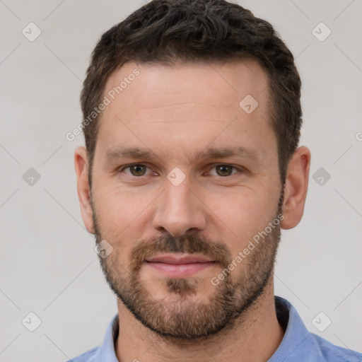 Neutral white adult male with short  brown hair and brown eyes