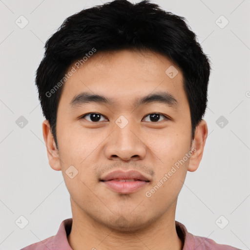 Neutral asian young-adult male with short  black hair and brown eyes