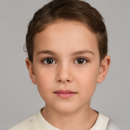 Neutral white child female with short  brown hair and brown eyes