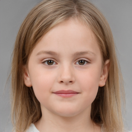 Neutral white child female with medium  brown hair and brown eyes