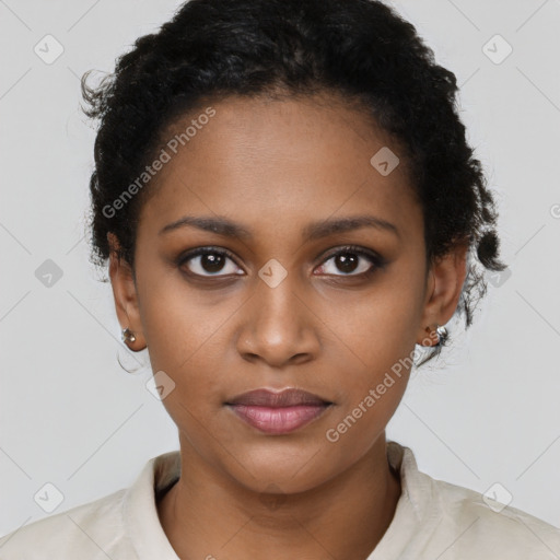 Neutral black young-adult female with short  black hair and brown eyes